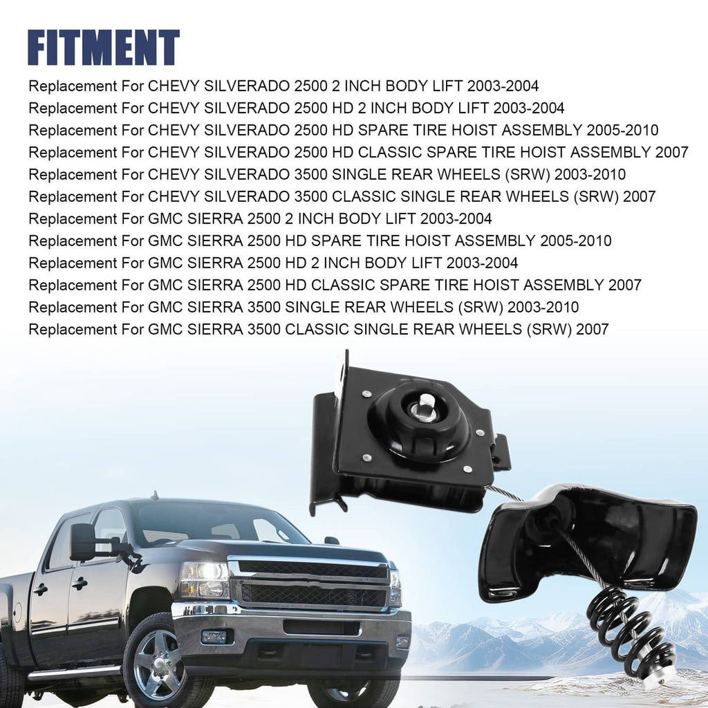 Black spare tire hoist mount with spring and lifting lever, bracket for installation