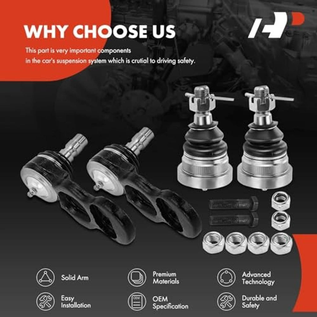 Ball joint kit components set with boots, studs, and mounting nuts and bolts
