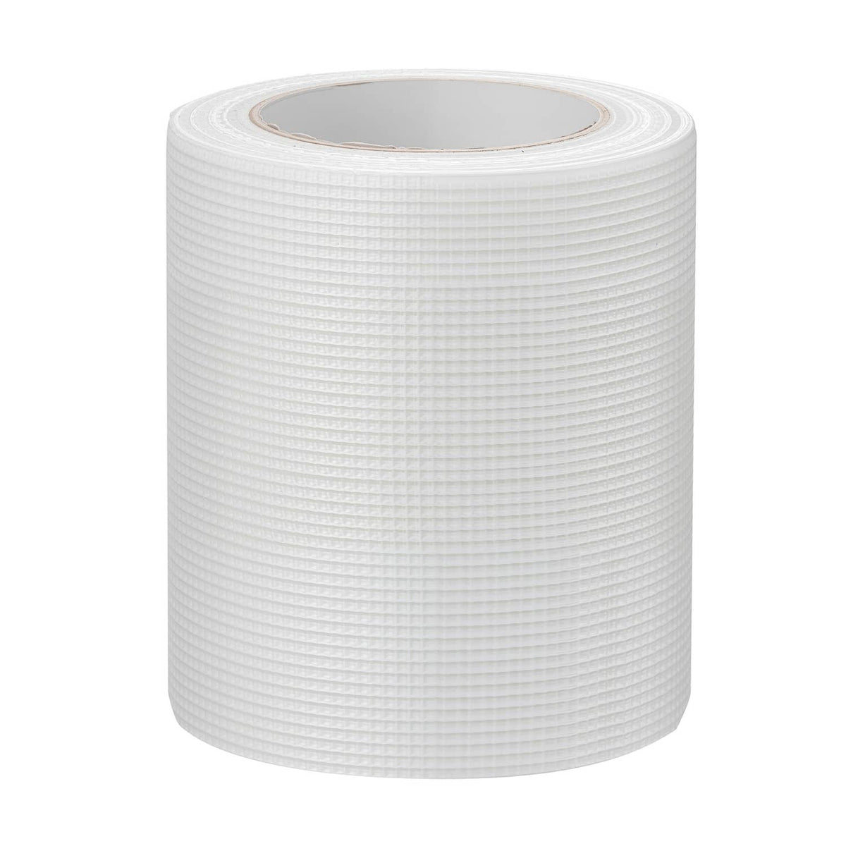 White self-stick fiberglass wall repair tape roll with tightly wound mesh