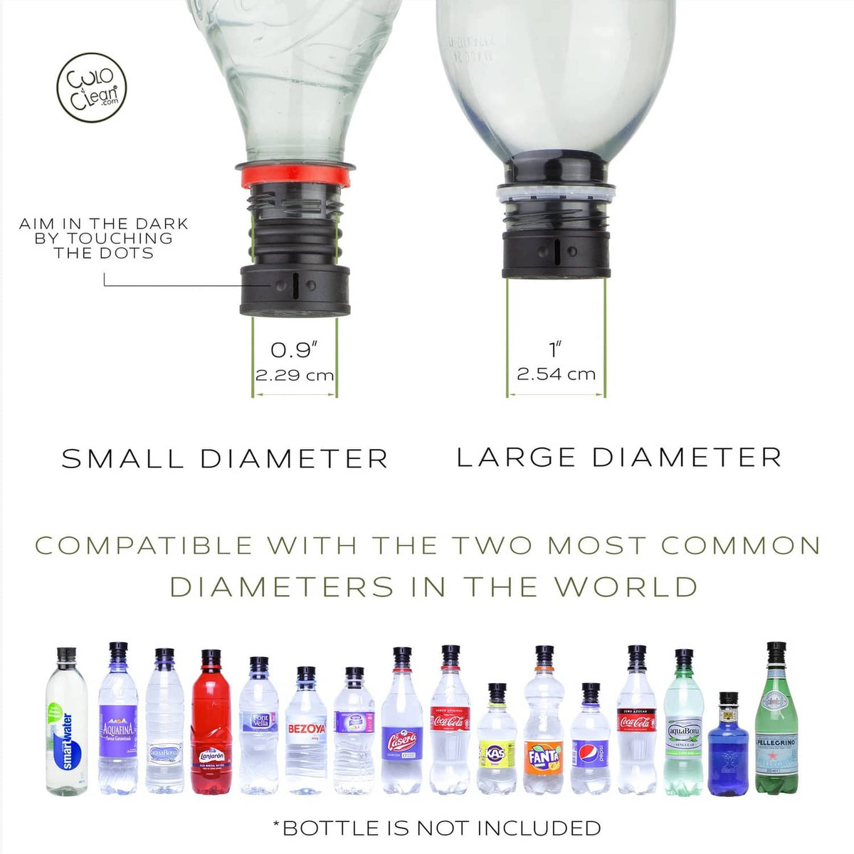Black portable bidet nozzle adapters for small and large bottle diameters