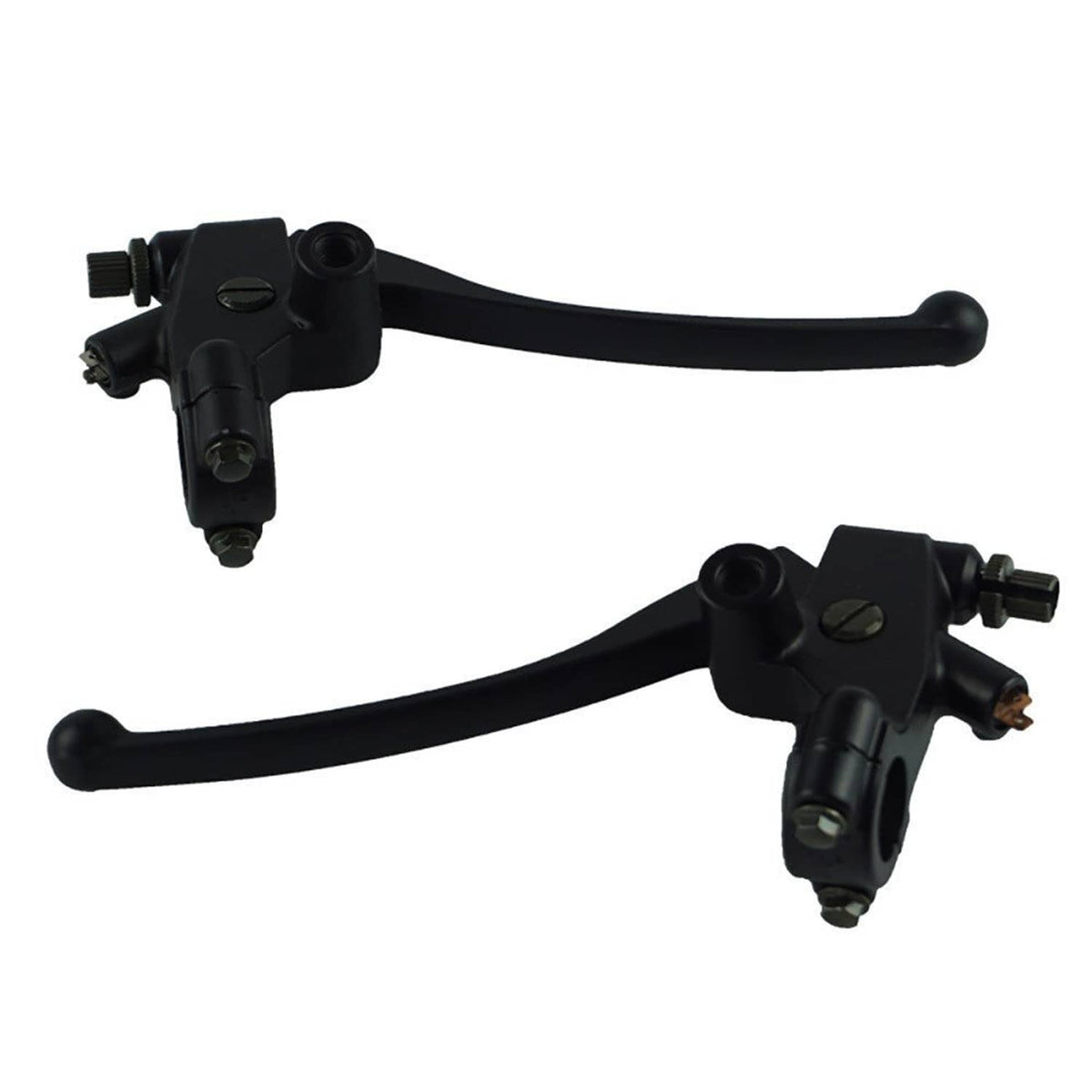 Black clutch and brake levers set with mirror-hole perch, showing both levers
