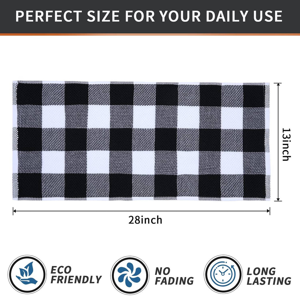 Black and white check waffle weave dish towels, 13 x 28 inch size panel