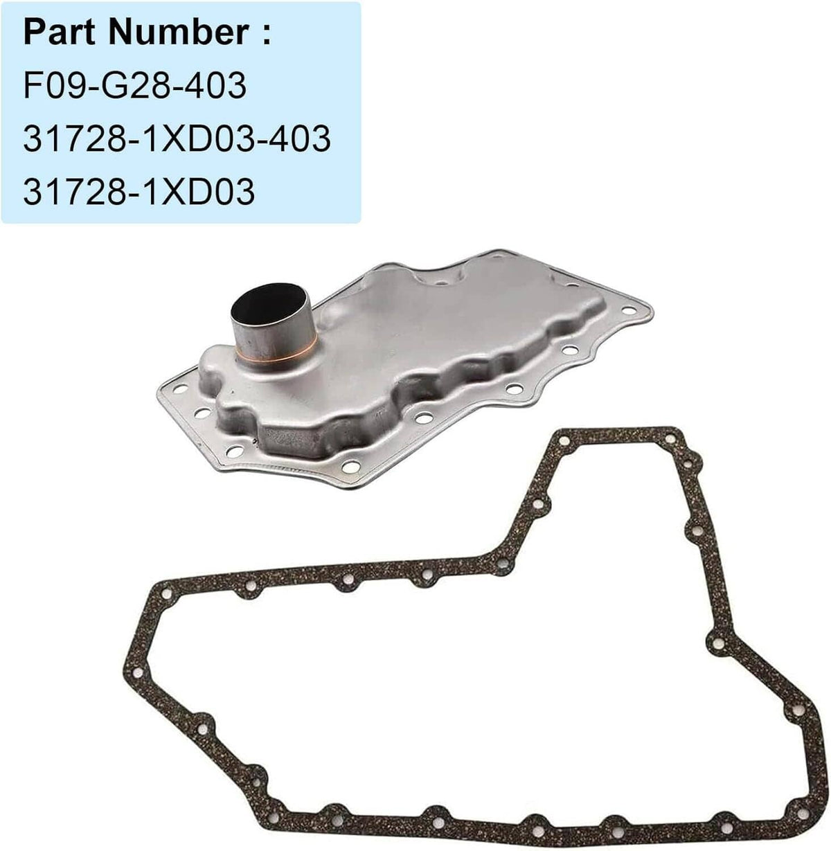 Transmission oil filter pan assembly with rubber gasket and side inlet opening