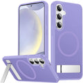 Light purple magnetic phone case with circular stand and triple camera cutouts