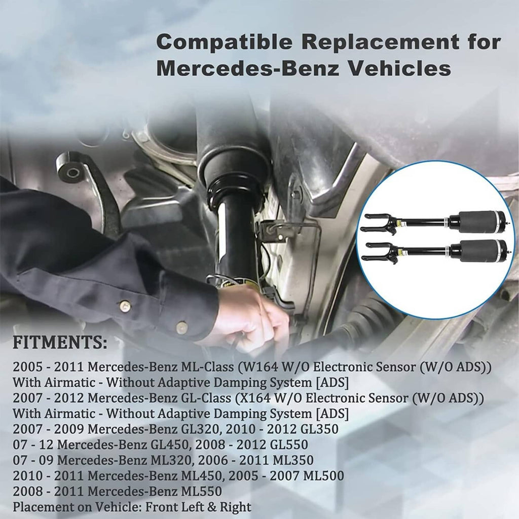 Front air suspension strut set with replacement parts shown in inset