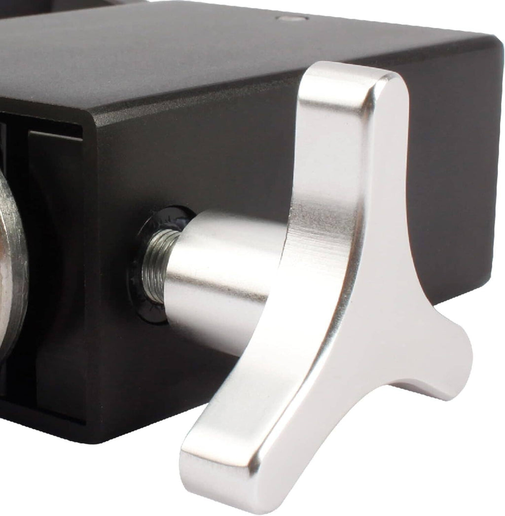 Pipe bead roller tool close-up of silver clamp handle on black body