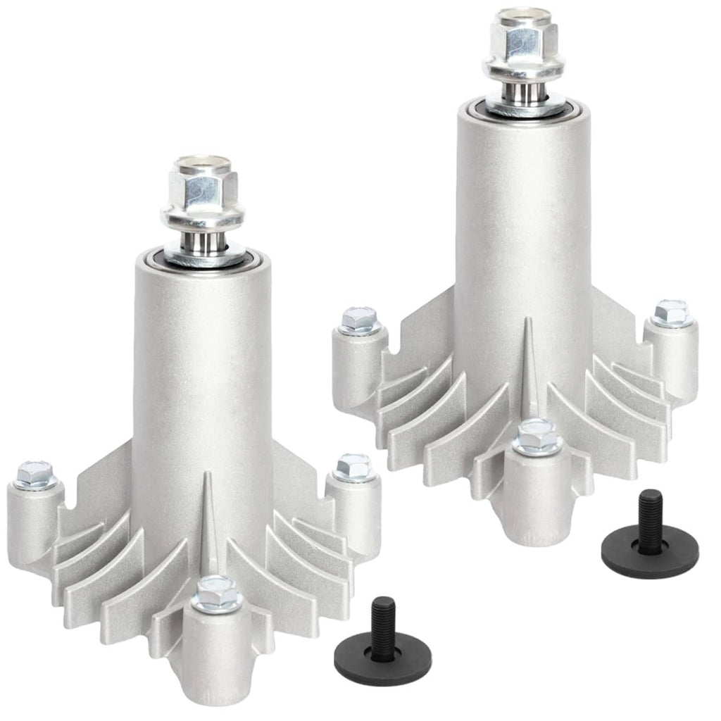 Mower spindle assembly set of 2, with silver mounting brackets and black feet