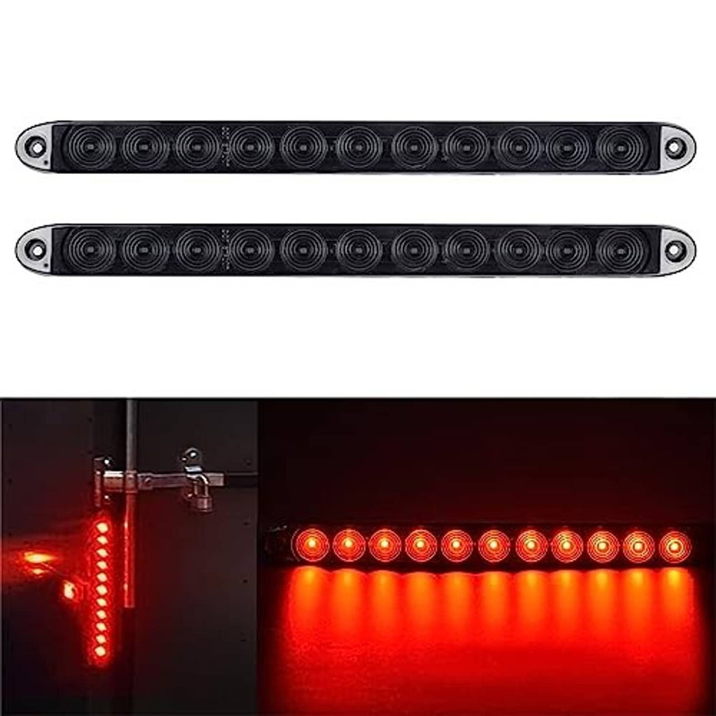 Two black LED tail light bars with red illuminated circular LED elements