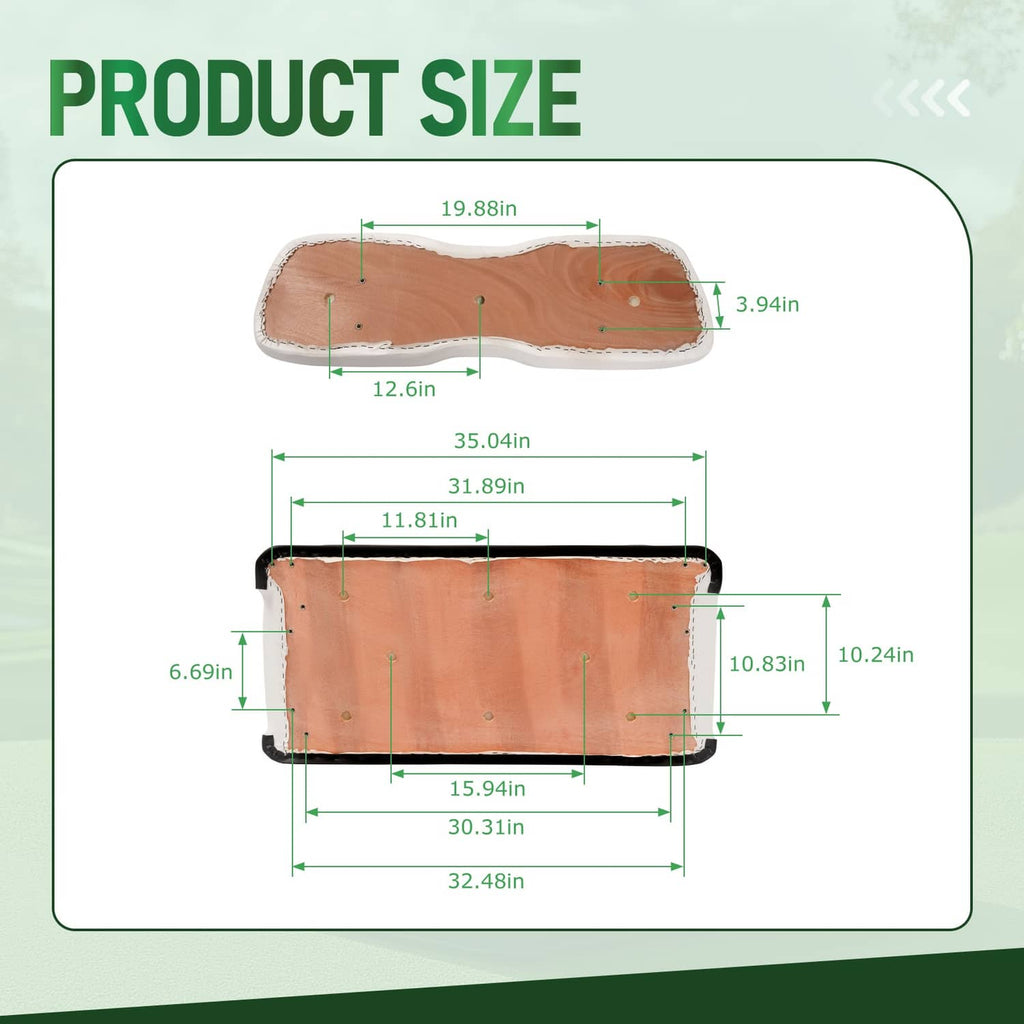 White seat backrest underside measurement diagram with mounting points