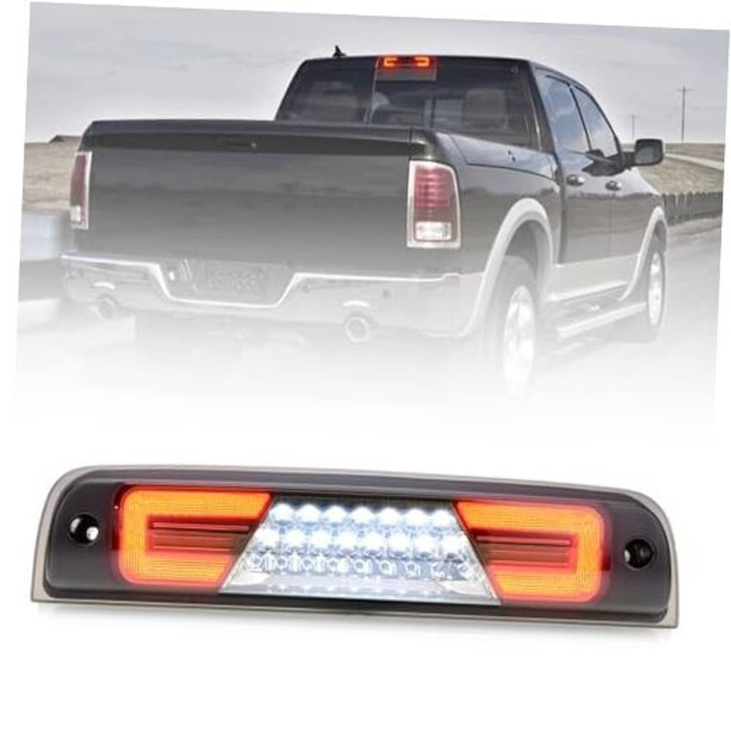 Smoked-lens LED third brake light with red and clear LED segments in rectangular housing