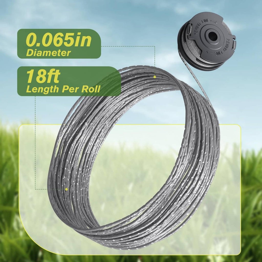 Trimmer line spool with gray cord on black reel, roll of string