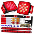 12V LED trailer light wiring kit with square red stop/turn lights and red light bar