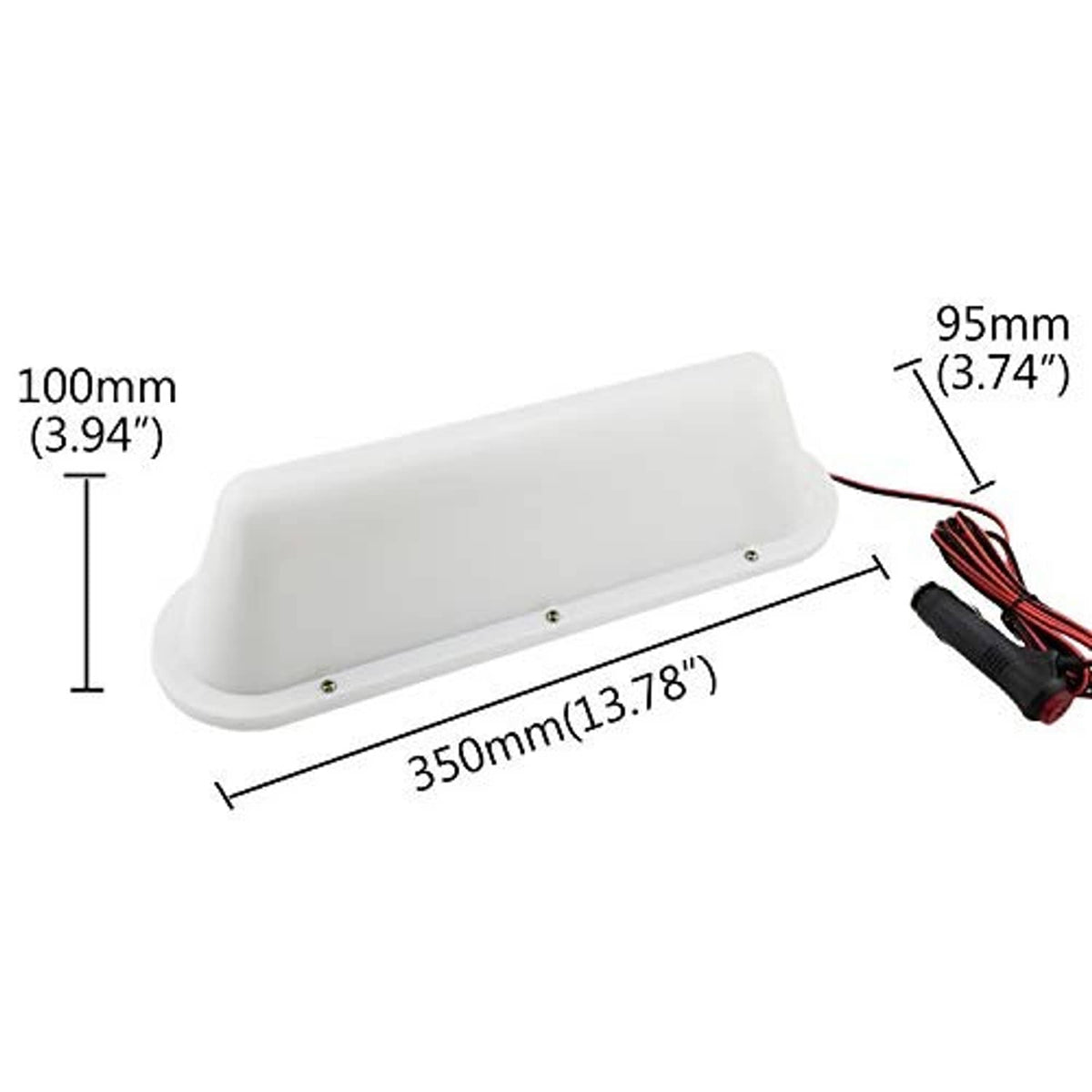 White LED roof dome light size shown: 350mm long, 100mm wide, 95mm high