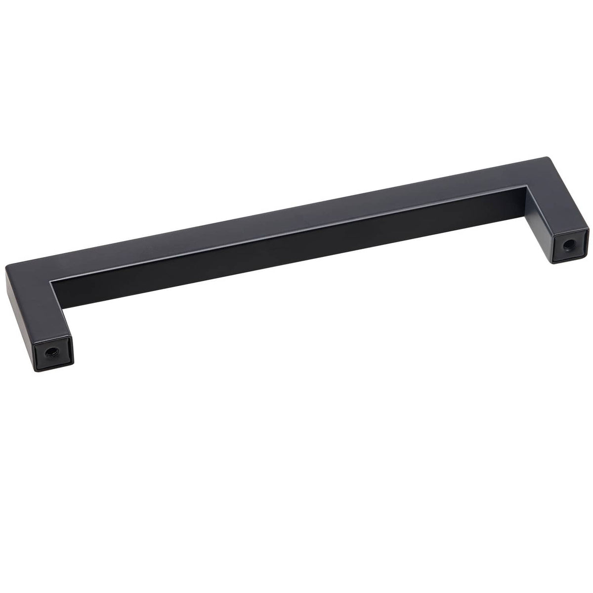 Matte black square cabinet pull handle with two mounting holes on end blocks