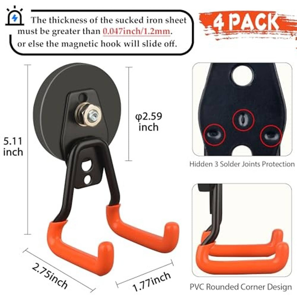 Orange and black magnetic hook with rounded PVC corners and circular mounting base