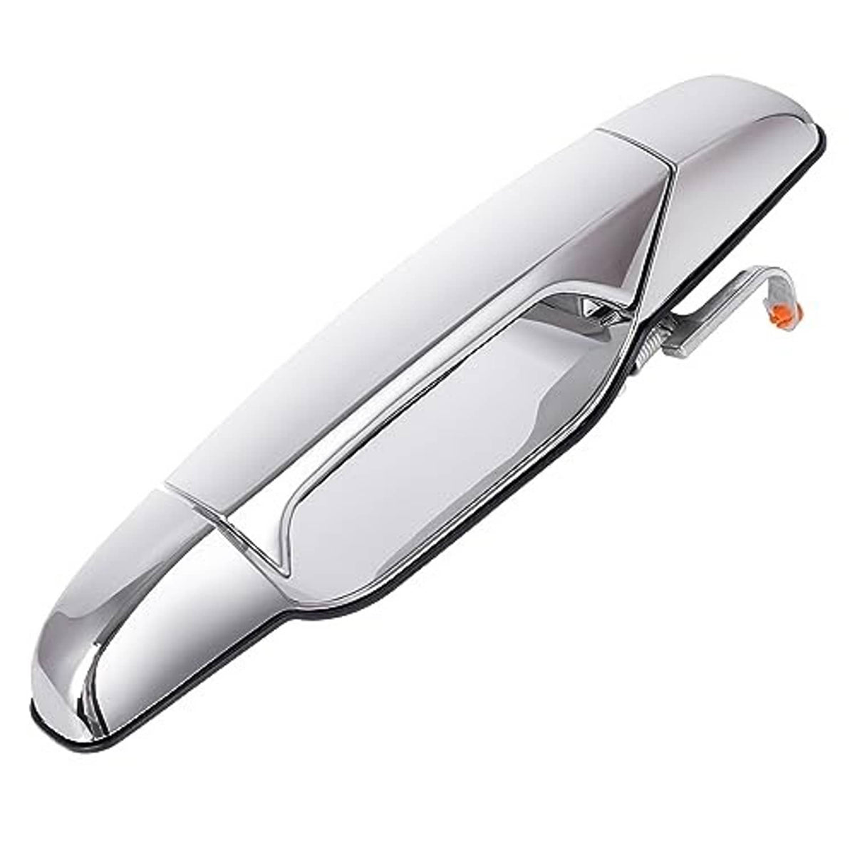 Chrome exterior door handle with latch opening and orange side reflector