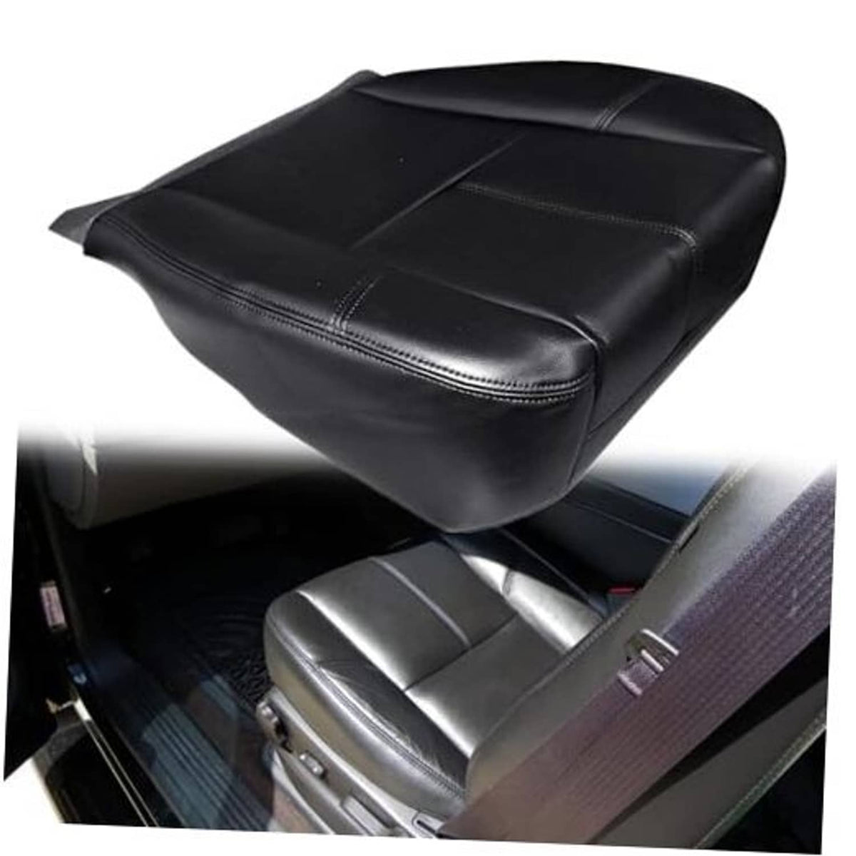 Black leather front seat bottom replacement cover for driver or passenger side