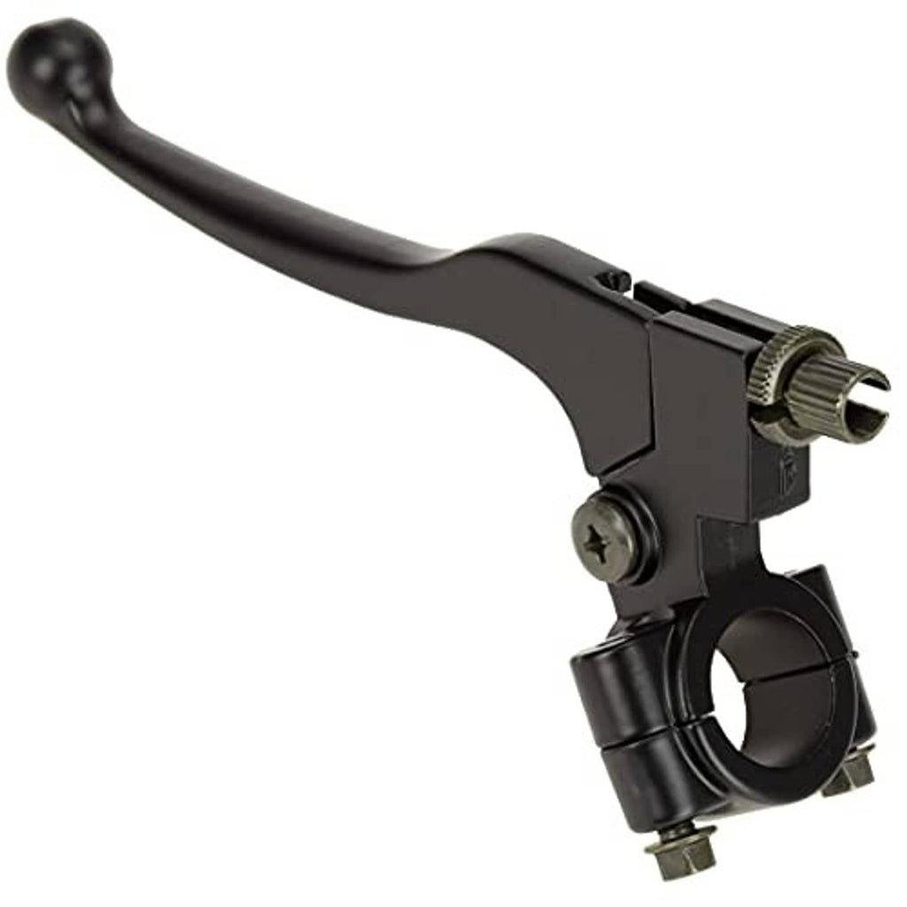 Black left brake and clutch lever assembly with mounting clamp and cable fitting