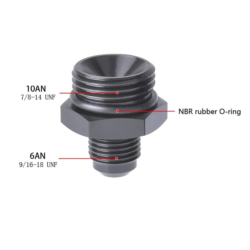Black AN ORB O-ring adapter fitting with NBR rubber O-ring seal