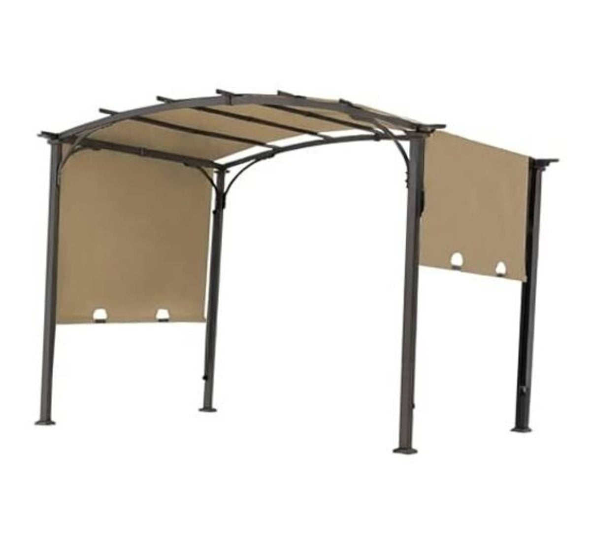 Khaki steel pergola replacement cover with arched canopy and side panels