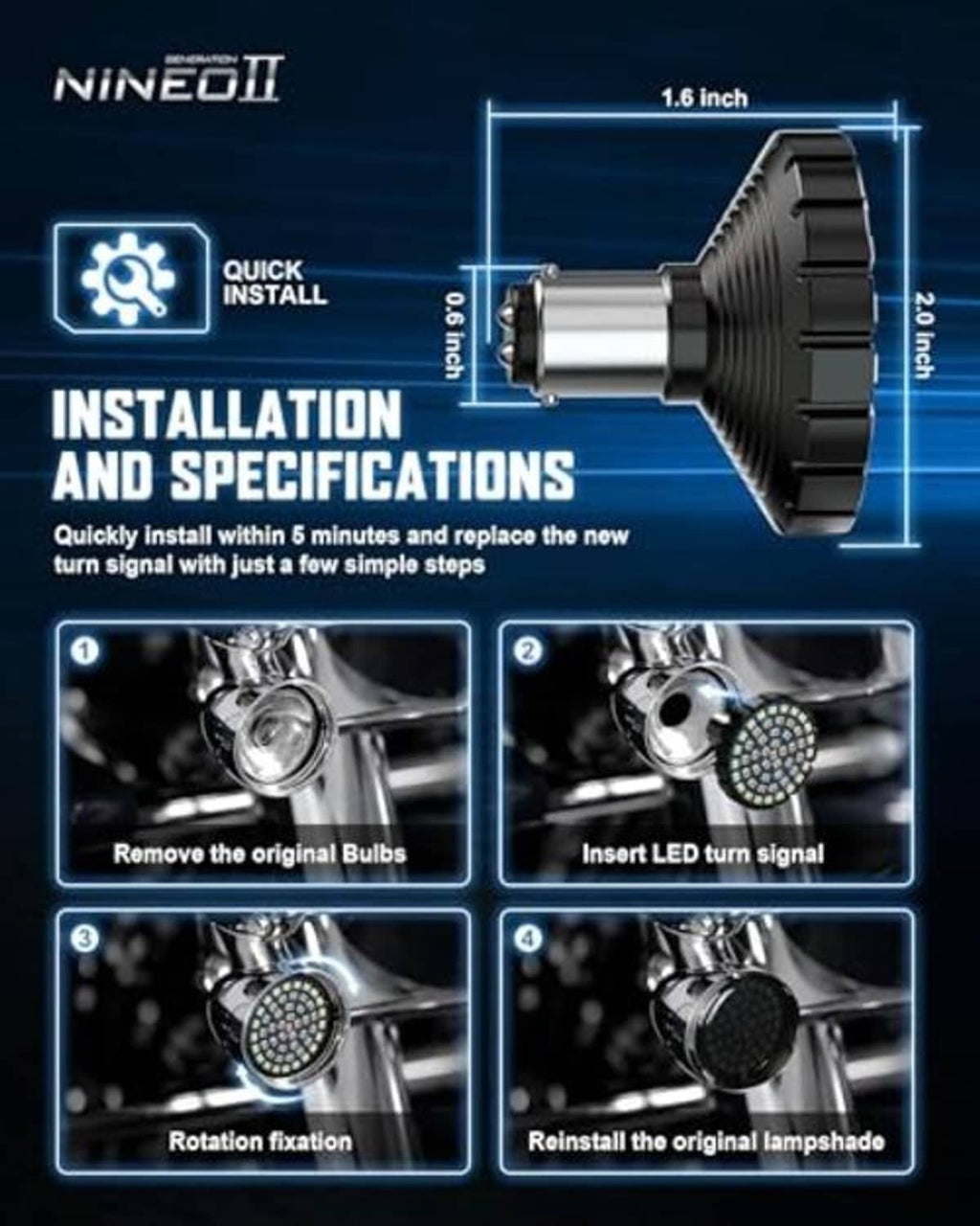 Black 1157 LED turn signal bulb with metal shaft and round heat sink