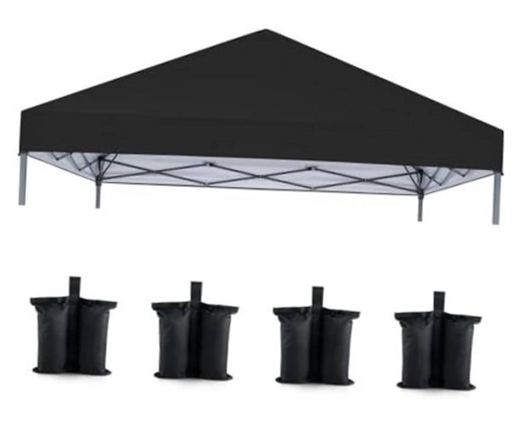 Black 10x10 pop-up canopy top cover with four black sandbags