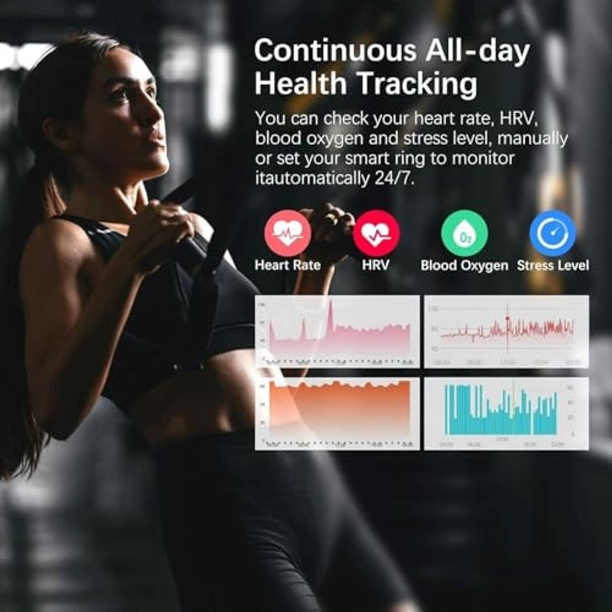 Gold smart health ring icon with all-day health tracking for heart rate and HRV