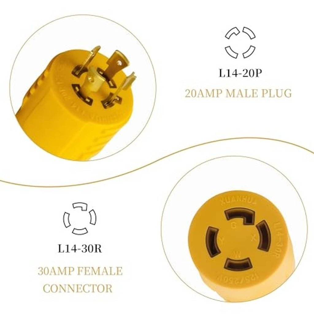 Yellow 4-prong twist-lock adapter, male L14-20P and female L14-30R