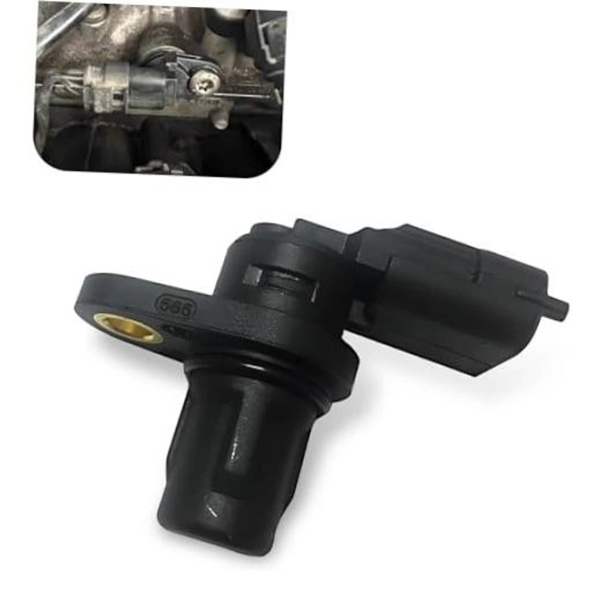 Camshaft position sensor with gold-ring mounting hole and black plug connector