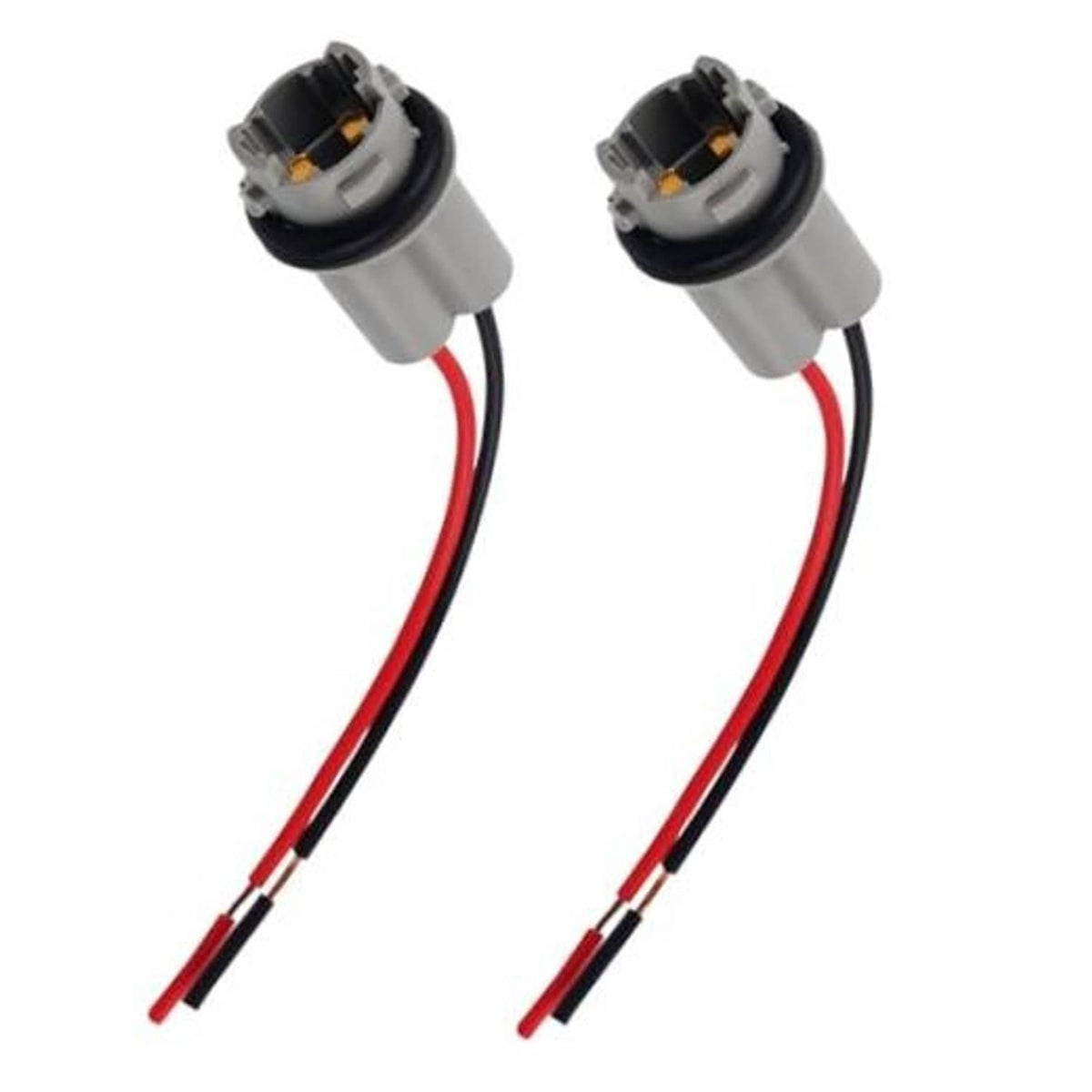 Pair of T15 bulb socket wiring pigtails with gray sockets and red/black lead wires