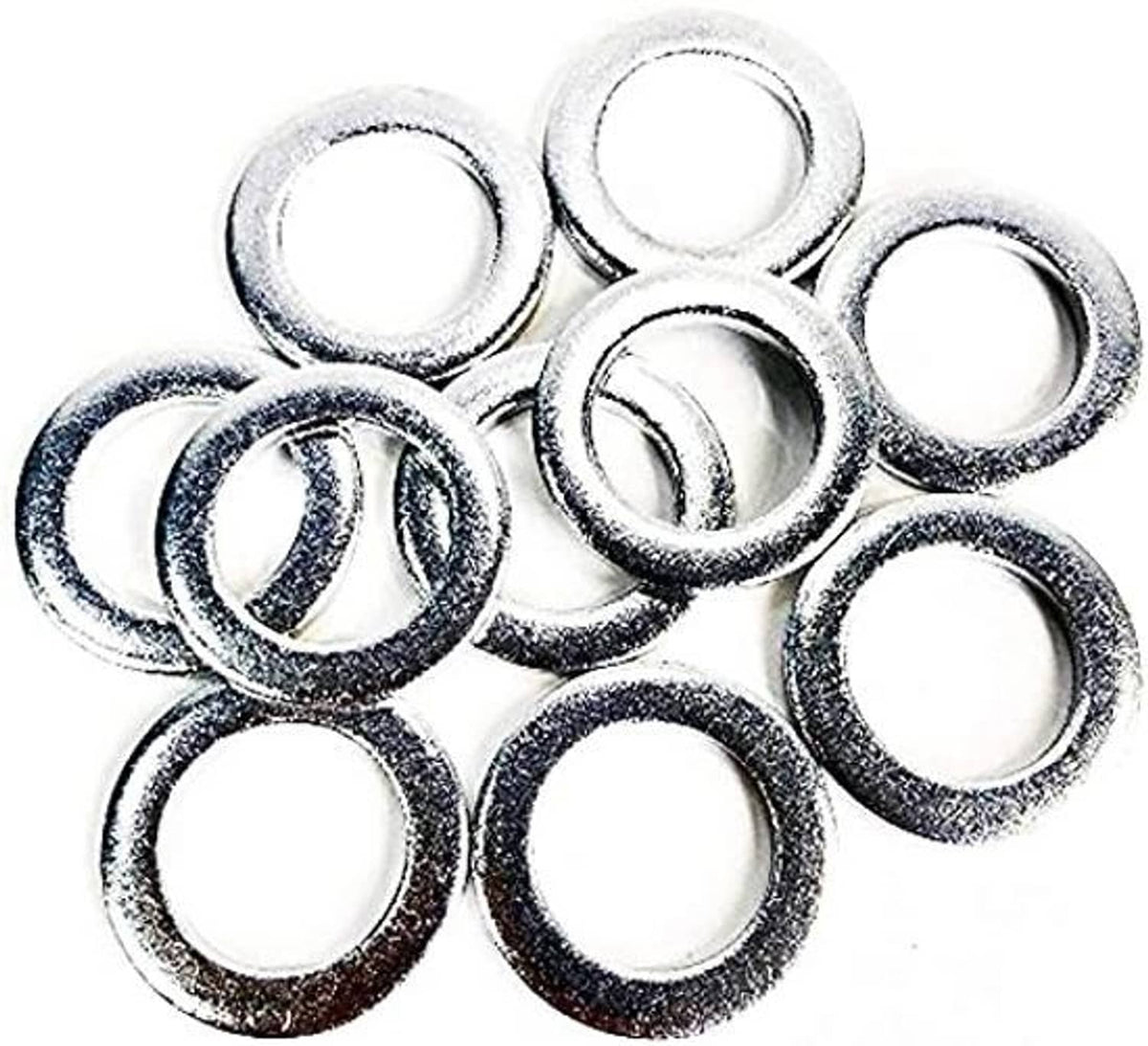 Set of round metal gasket washers with inner holes, silver finish
