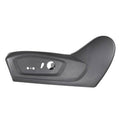 Driver side seat trim cover in dark gray plastic, with integrated control cutouts