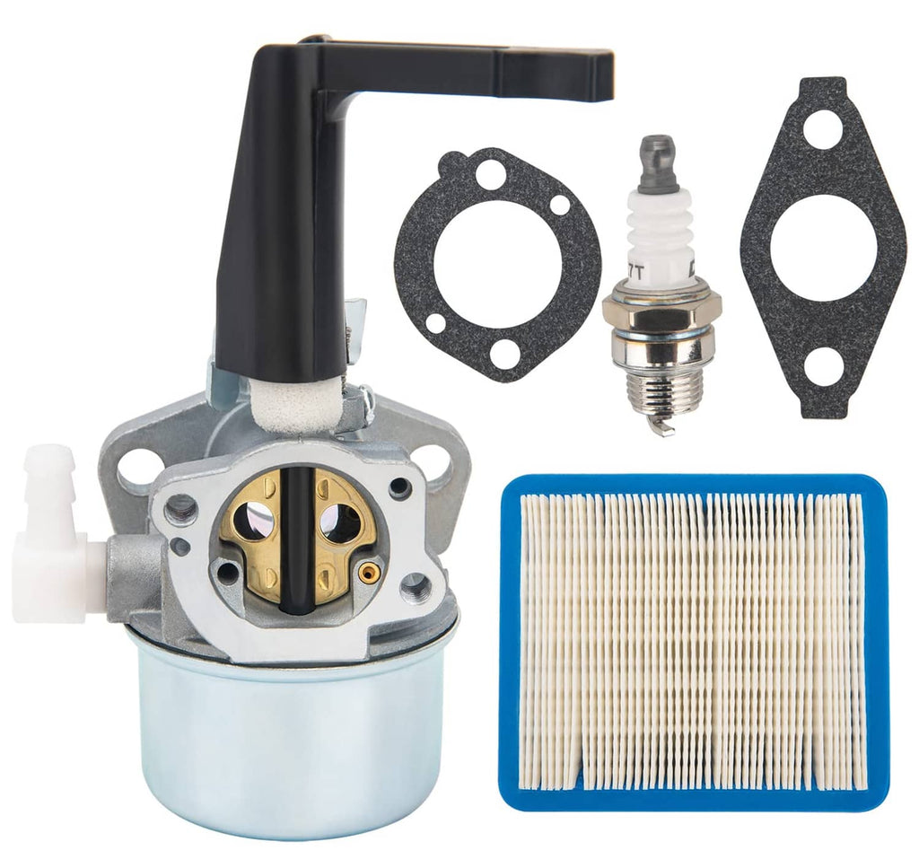 Carburetor assembly with air filter, gasket, spark plug, and mounting parts kit