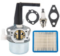 Carburetor assembly with air filter, gasket, spark plug, and mounting parts kit
