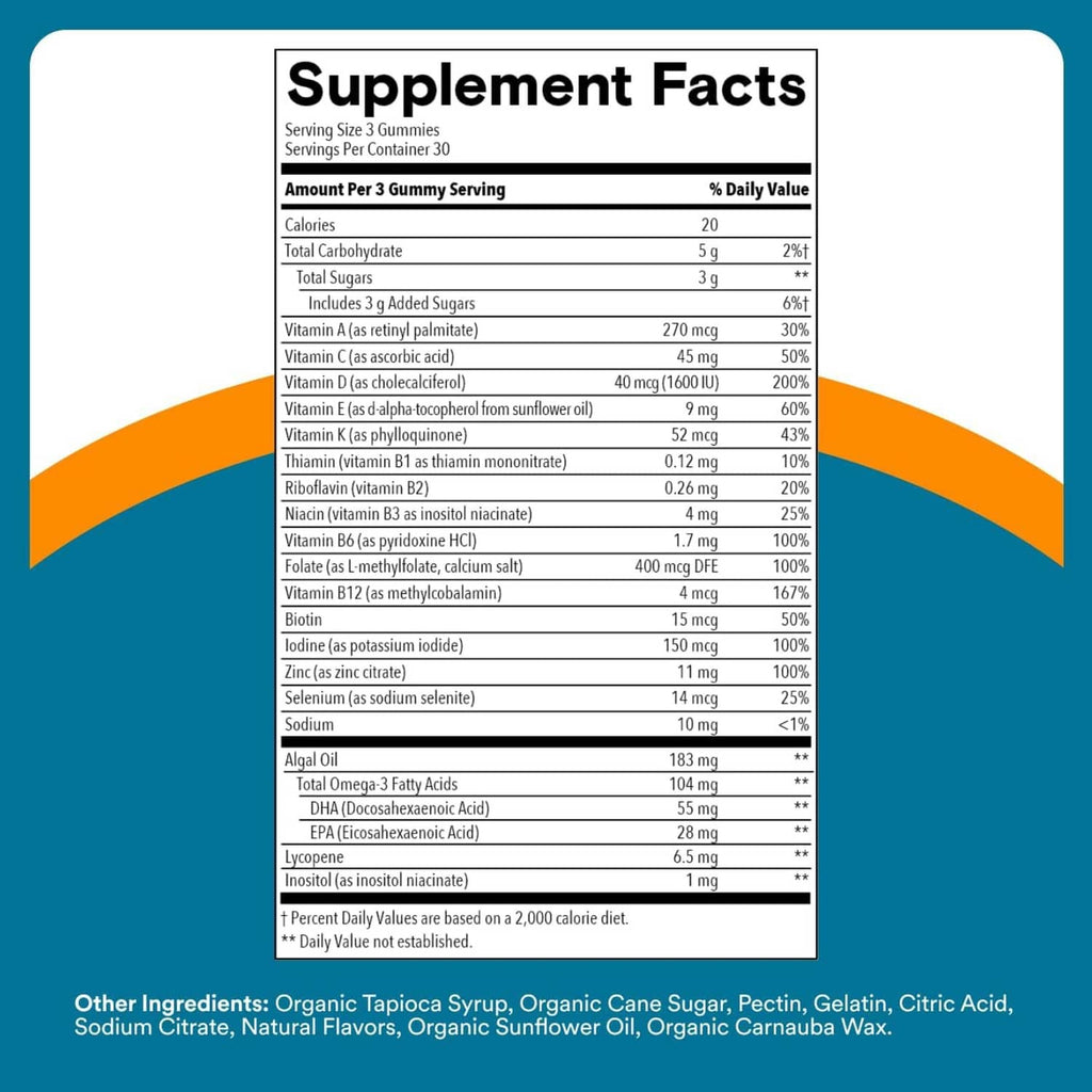 SmartyPants Men's Plus Multi & Omegas supplement facts panel