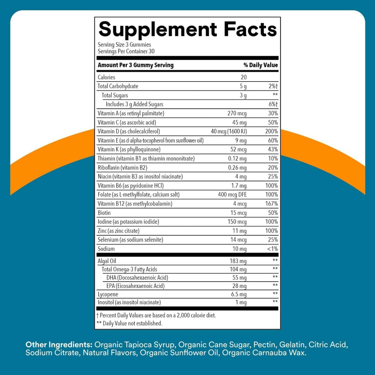 SmartyPants Men's Plus Multi & Omegas supplement facts panel