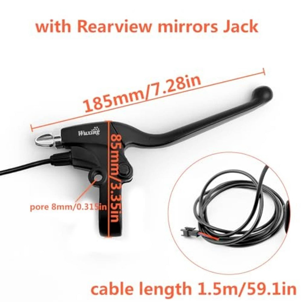 Black brake lever grip set showing lever size and included cable bundle