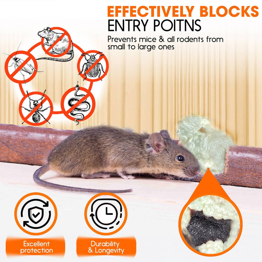 Rodent barrier kit with steel wool and foam sealant to block entry points