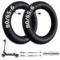 Two black scooter inner tubes, marked 80/65-6, with bent-mouth valve stems