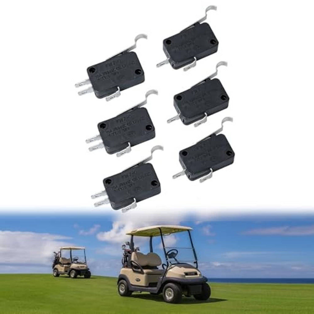 Pack of black micro switches with metal pins and curved actuator levers.
