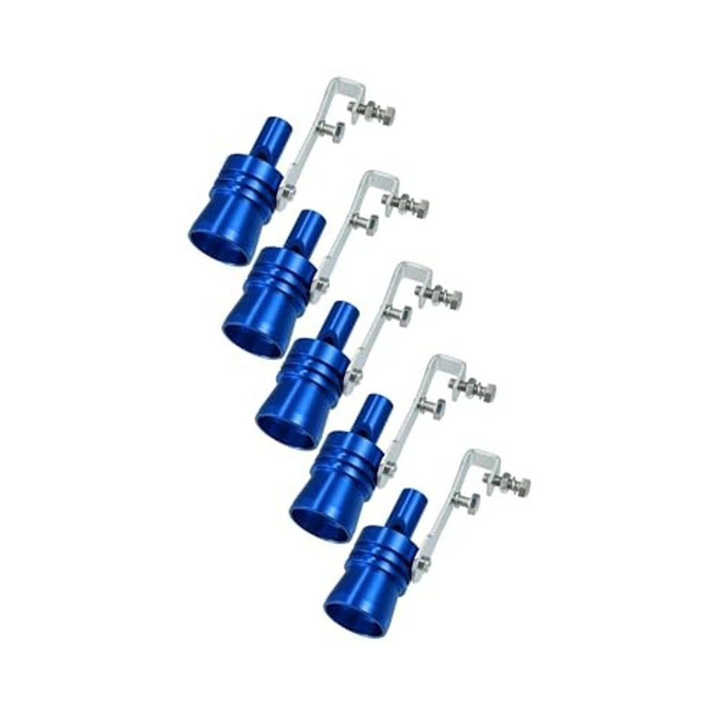 Set of blue aluminum exhaust muffler pipe whistles with U-brackets and mounting bolts