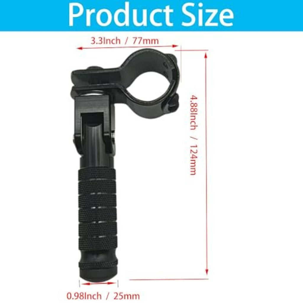 Foldable foot pedal size view with black grip and U-bolt style clamp mount