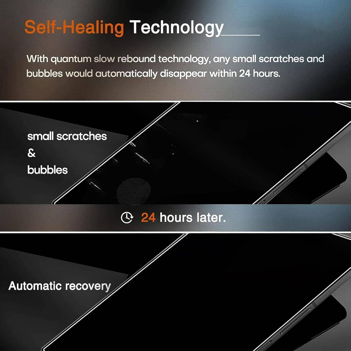 Privacy screen protector film with self-healing scratch-resistant surface, black
