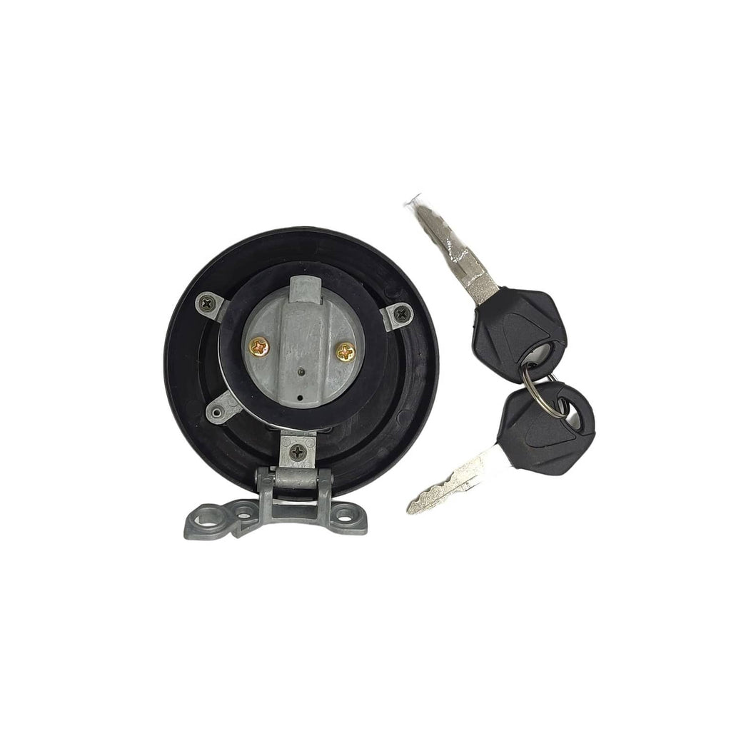 Gas cap lock cylinder with metal base and two keys