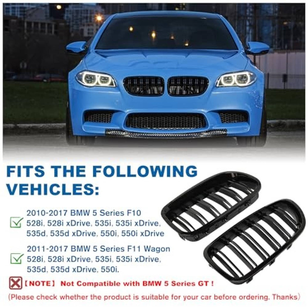 Front kidney grille with twin vertical slat design and glossy black frame