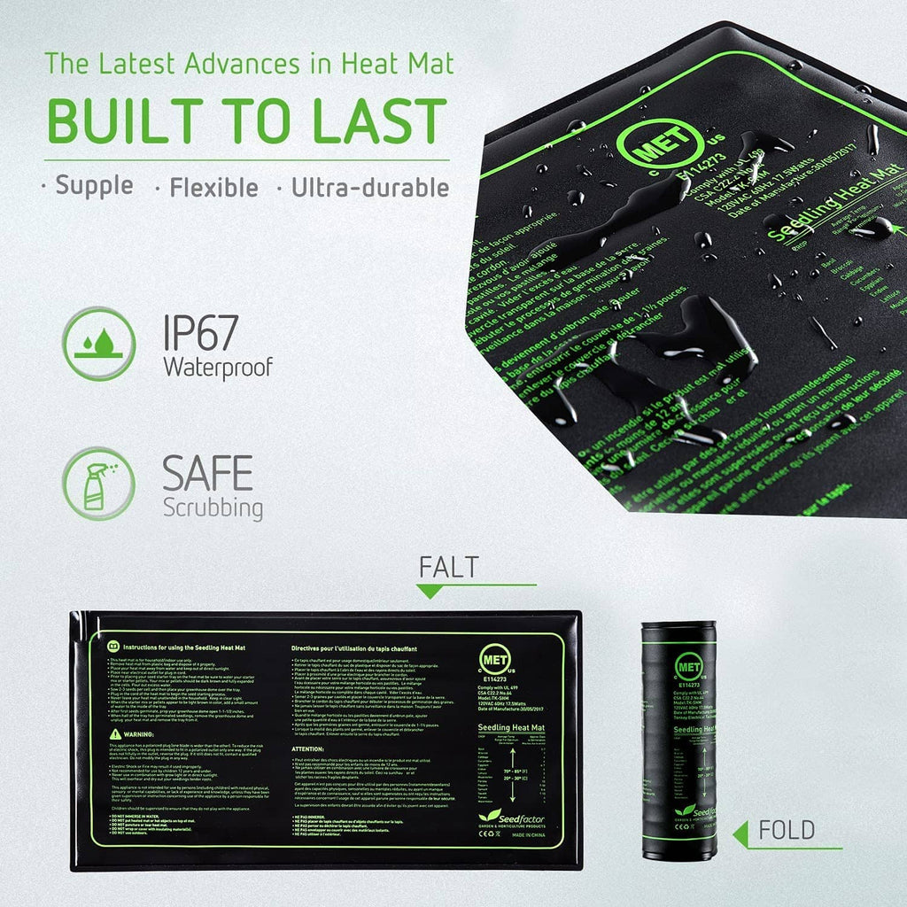 Foldable, waterproof seedling heat mat with compact roll and spec tube