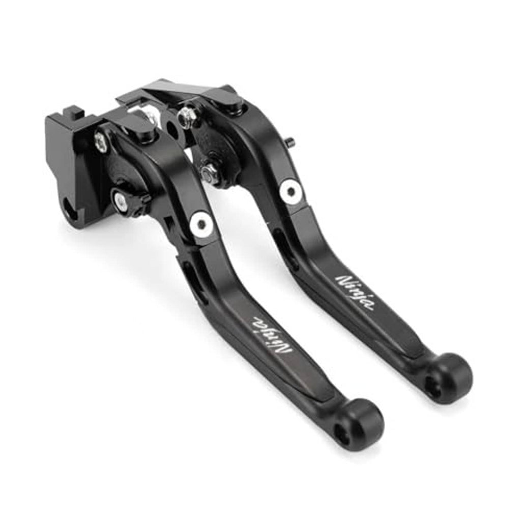 Adjustable folding brake and clutch levers, black metal pair with extended lever arms
