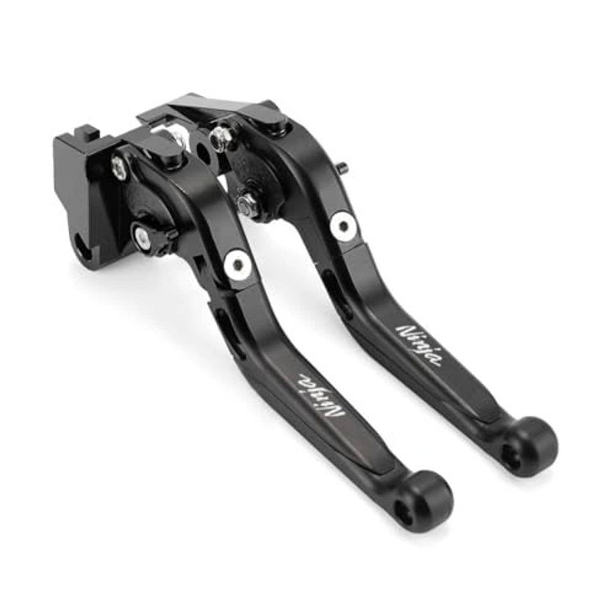 Adjustable folding brake and clutch levers, black metal pair with extended lever arms