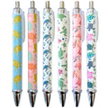 Multicolor turtle-print pens with clear barrels and silver tips (6-pack)