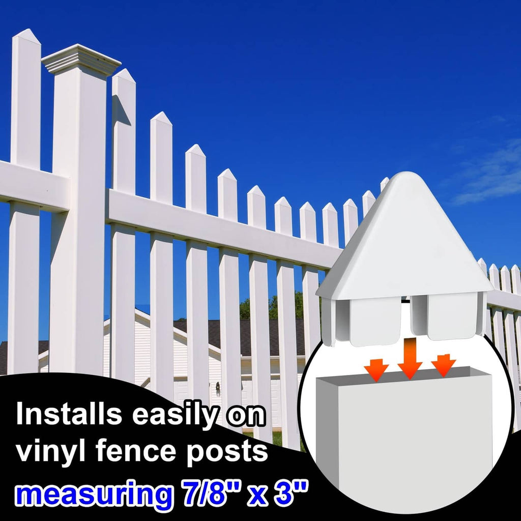 White vinyl fence cap installed on a vinyl post top, round profile